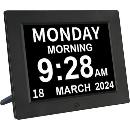 Digital Calendar Alarm Day Clock for Seniors, 7 Large Screen Display, 5 Alarm, 10 Languages, 3 Take Medicine Reminder