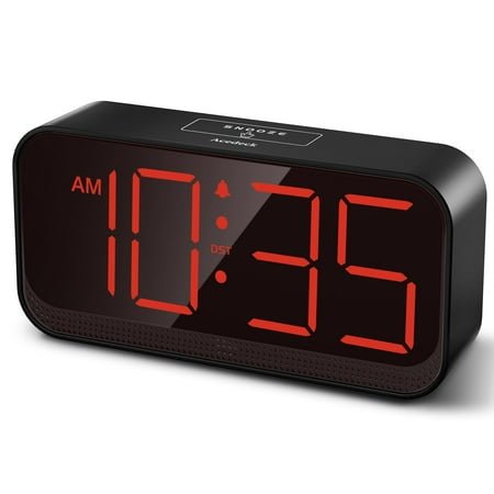 Digital Clock Battery Operated with Large Red Numbers, Portable Travel Alarm Clock for Bedroom Desk, 4 Brightness Levels Auto Dimming Night Light