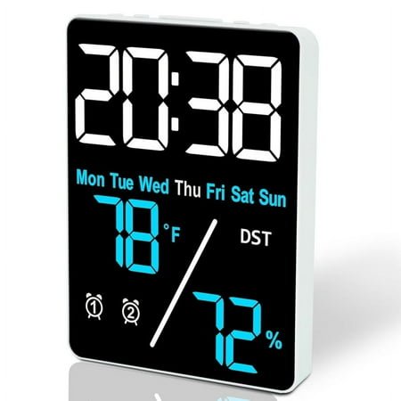 Digital Room Thermometer Hygrometer Alarm Clock for Desk, Indoor Humidity and Temperature Measurement with LED Display