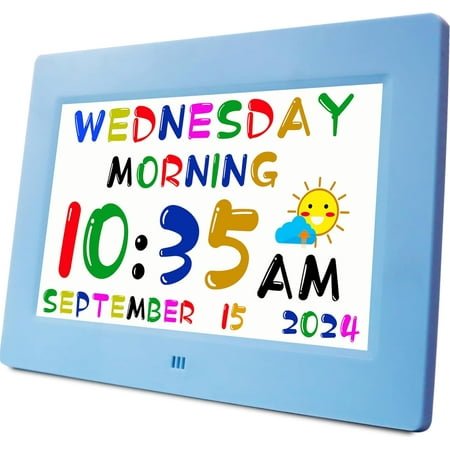 Digital Teaching Clock with Talking Time, 24 Custom Alarms, To-Do List & Calendar Display, Sleep Trainer, Easy to Use for Kids, Birthday Gift, Blue with Remote