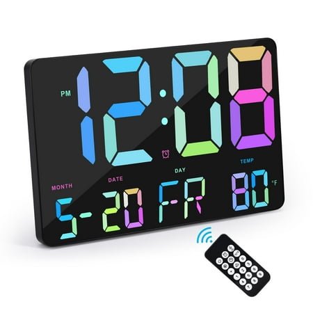 Digital Wall Clock, 11.5 LED Digital Alarm Clock Large Numbers Display w/Wireless Remote Control&USB Charger, Adjustable Brightness w/Date and Temperature,12/24H Snooze for Table&Wall Bedroom Office
