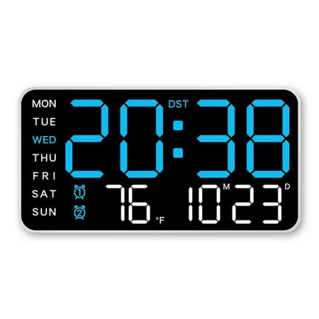 Digital Wall Clock Battery Operated, Desk Clocks with Temperature, Date, LED Digital Alarm Clock for Bedroom Living Room Office (blue)