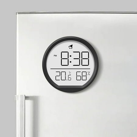 Digital Wall Clock with Large LED Display, Auto-Brightness, Temperature, Low-Reflectivity, Small Silent Non-Ticking Modern Electric Wall Clock for Bedroom, Living Room, Office, Classroom -Black