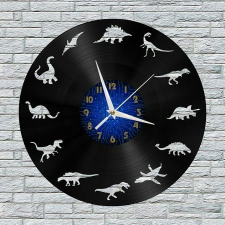 Dinosaur Group Vinyl Wall Clock, Vinyl Record Clock Wall Art Silent & Non-ticking(12 inchs B)