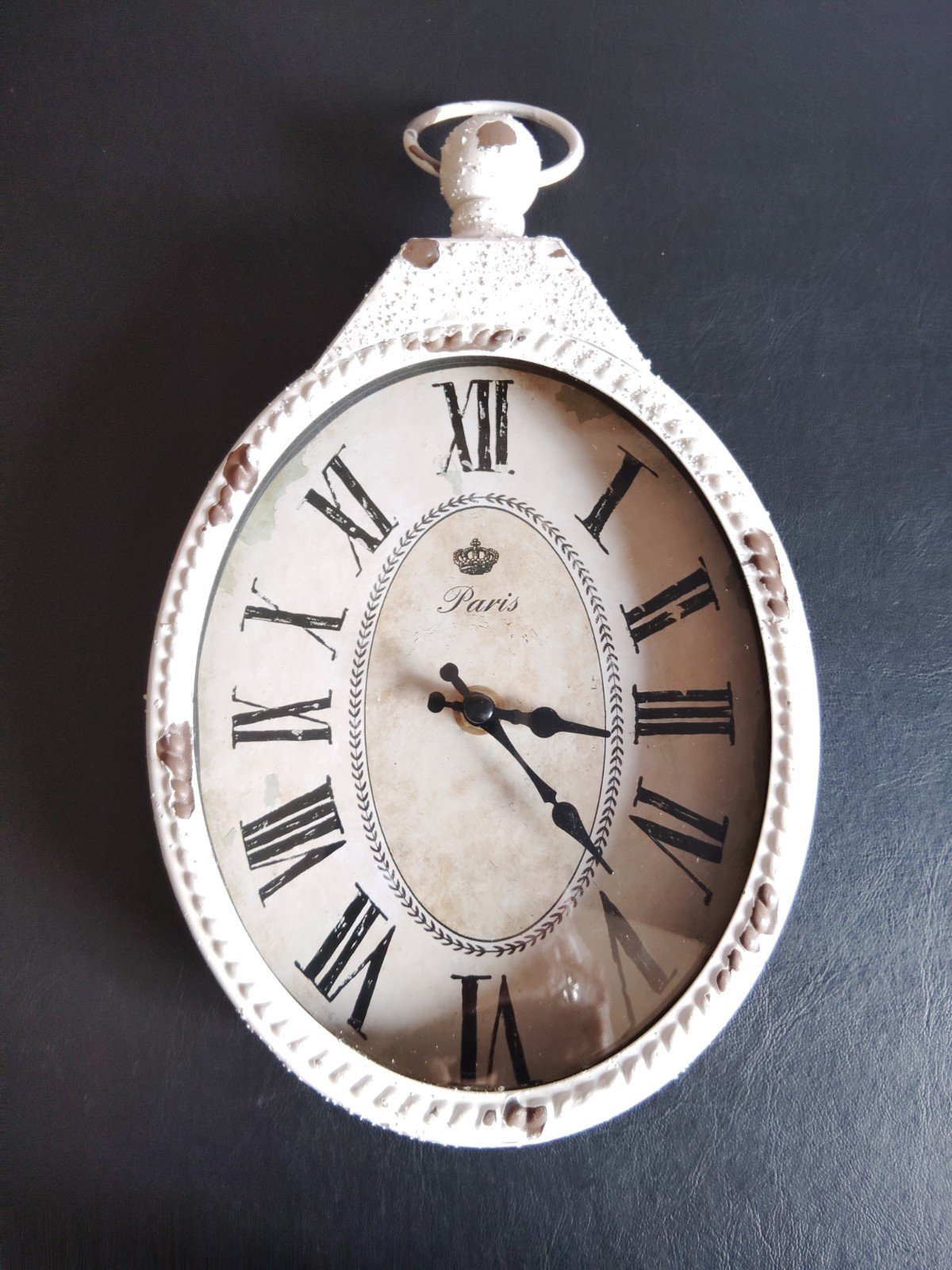 Distressed Rustic Off White 13" Wall Clock Paris Theme Battery Operated Lovely!