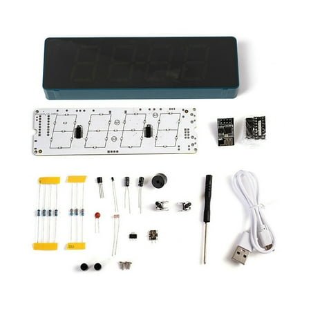 DIY Electronic Kit Digital RGB Colorful LED Alarm Clock Suite 4Digit Date Temperature Clock Soldering Project Practice,B