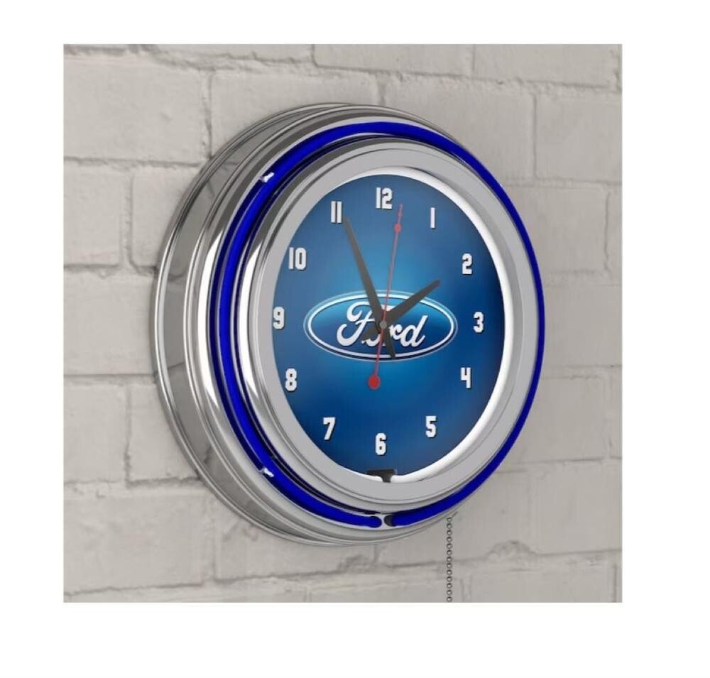 Double-Rung Neon Ford® Logo Wall Clock