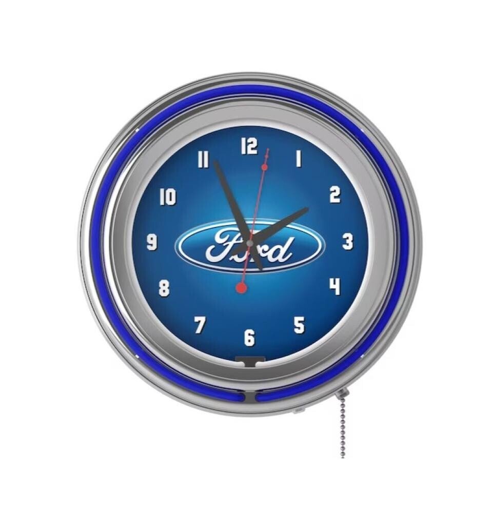 Double-Rung Neon Ford® Logo Wall Clock