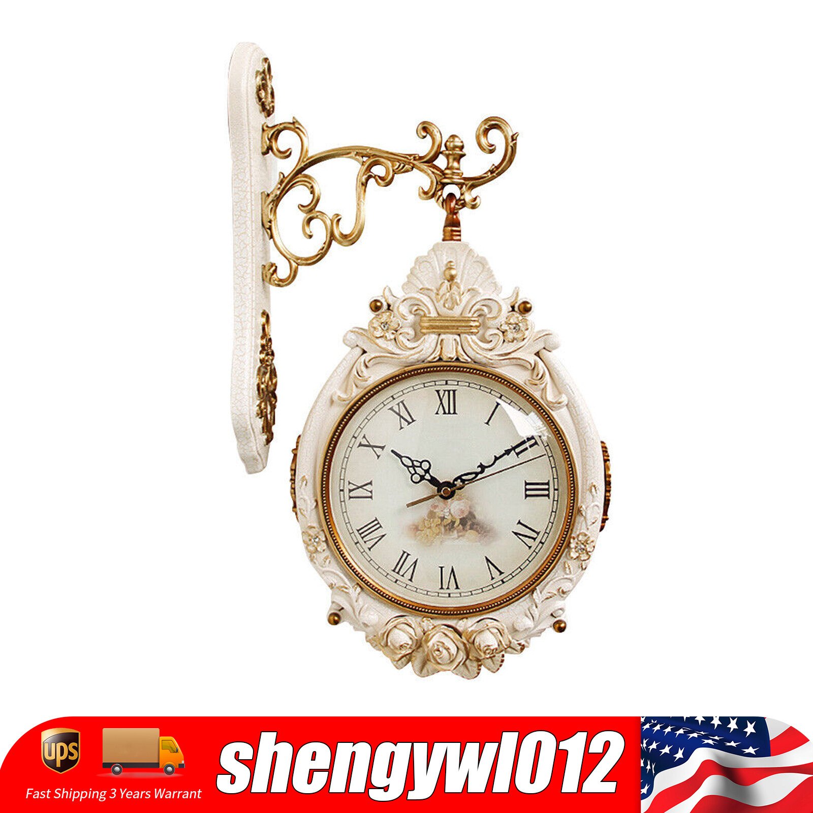 Double-Sided Wall Mounted Clock Accurate Pointer Clock Vintage Hanging Clock NEW