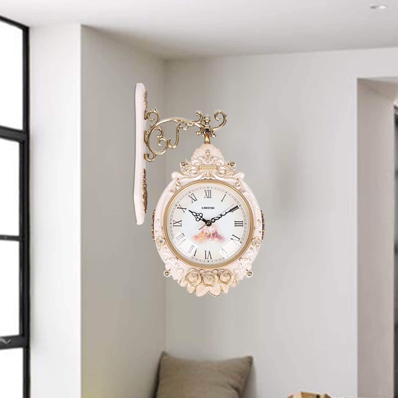 Double-Sided Wall Mounted Clock Accurate Pointer Clock Vintage Hanging Clock NEW