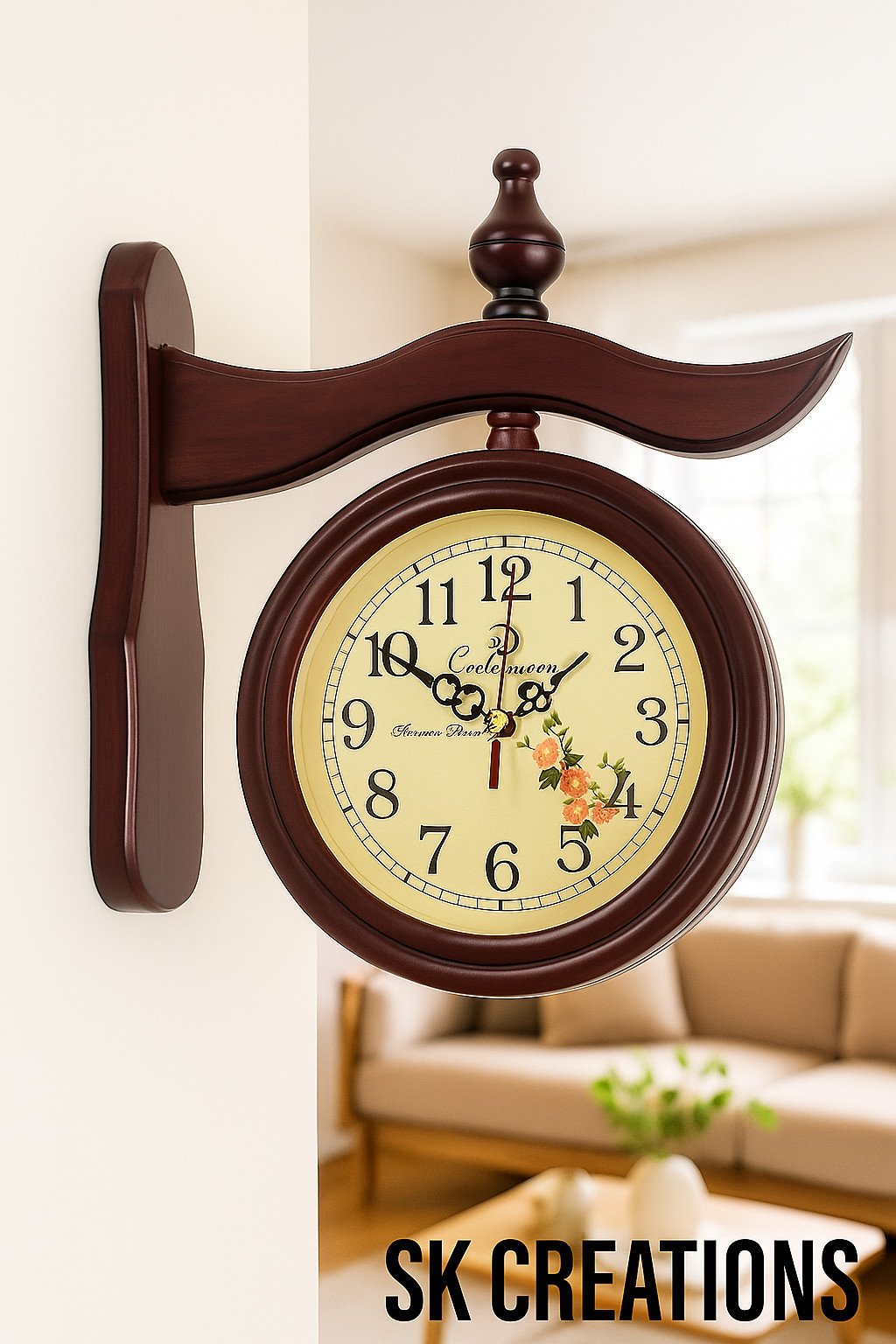 Double Sided Black wooden Wall Clock Antique Style station Christmas Decor Gift
