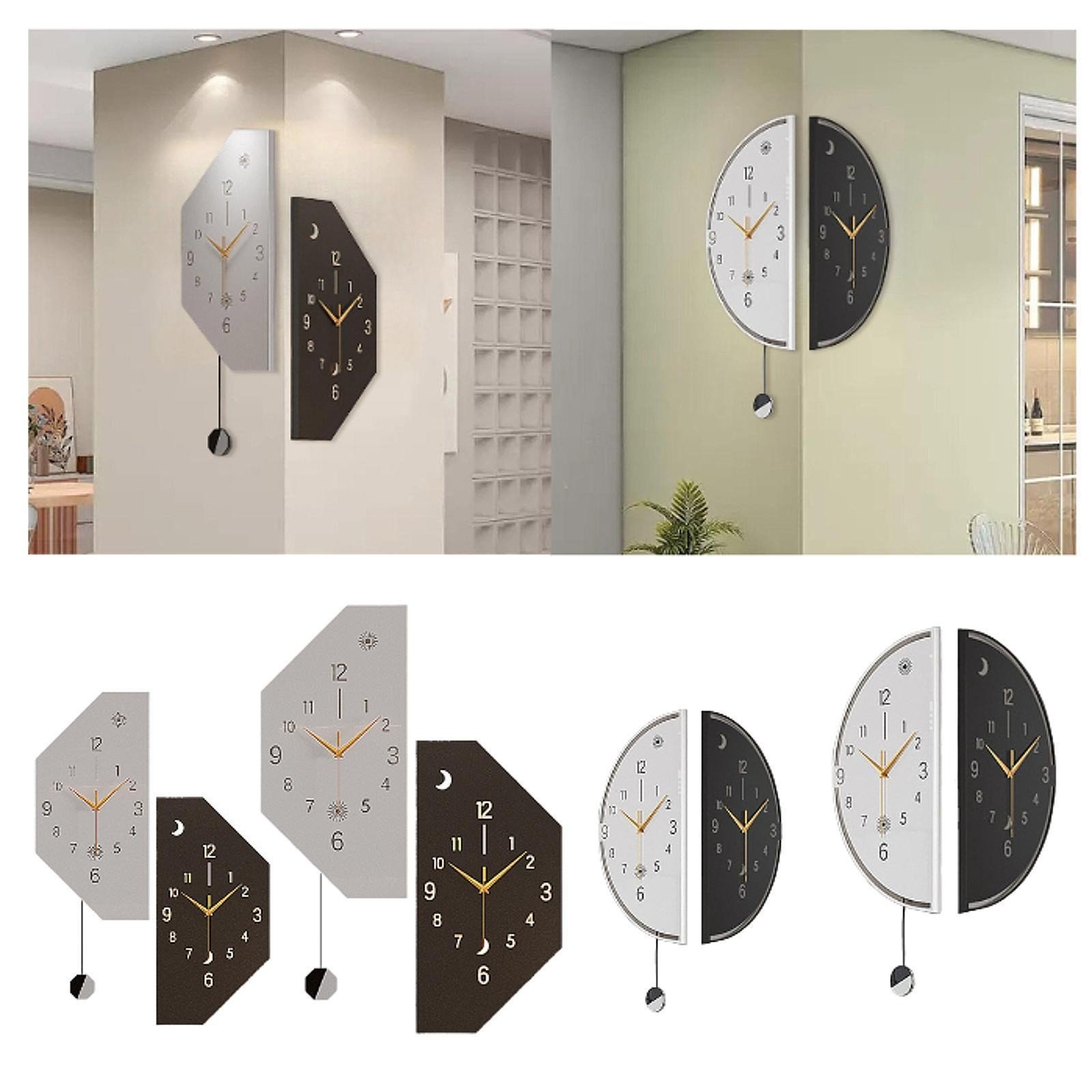 Double Sided Corner Wall Clock Decorative Clock with Pendulum Decor for Office