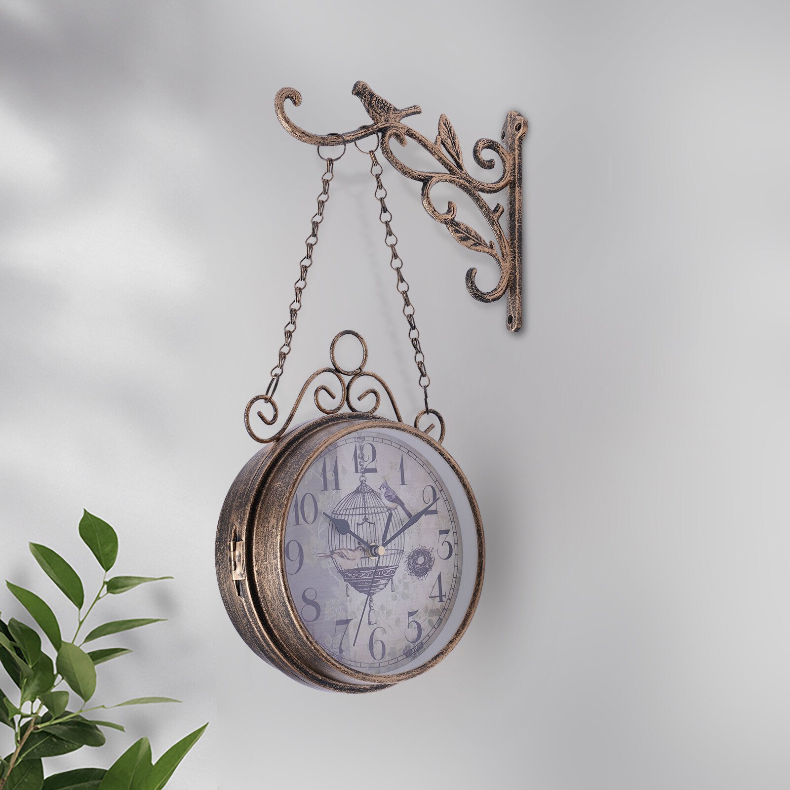 Double Sided Wall Clock Vintage Metal Clock European Style Hanging Clock 7.7Inch