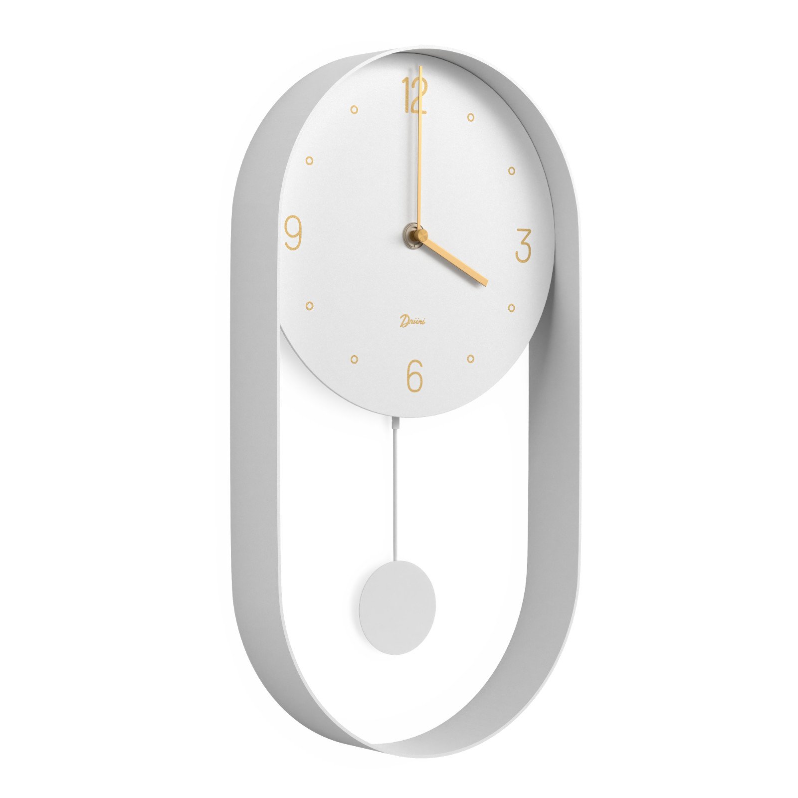 Driini Modern Pendulum Wall Clock - Decorative, Unique Metal Frame - 8 Inch Face