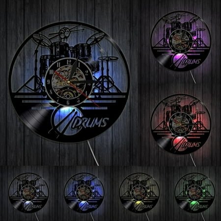 Drummers Drum Wall Clock Music Instrument Drum Kit Wall Decor Vinyl Record Wall Clock Music Lover Drummers Gift