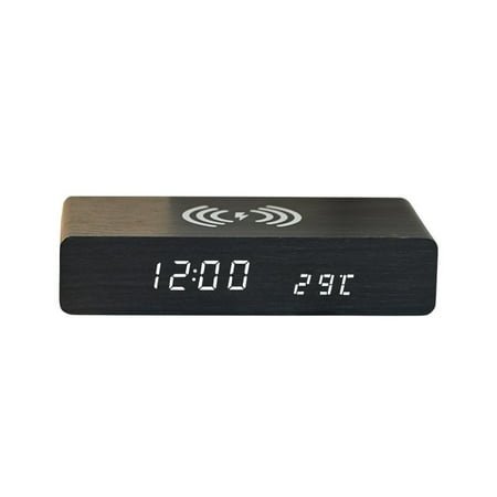 Dtchengua Multi Functional Creative Wooden Clock,LED Wireless Charging Alarm Clock,Temperature Display,Home/Office/Bedroom