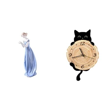 Dualoai Modern Nordic Girl Statue Ceramic Figurine Wall Clock Wall Decor Gifts Lightweight No Ticking Hanging Clock Ornament for Office Home Decoration