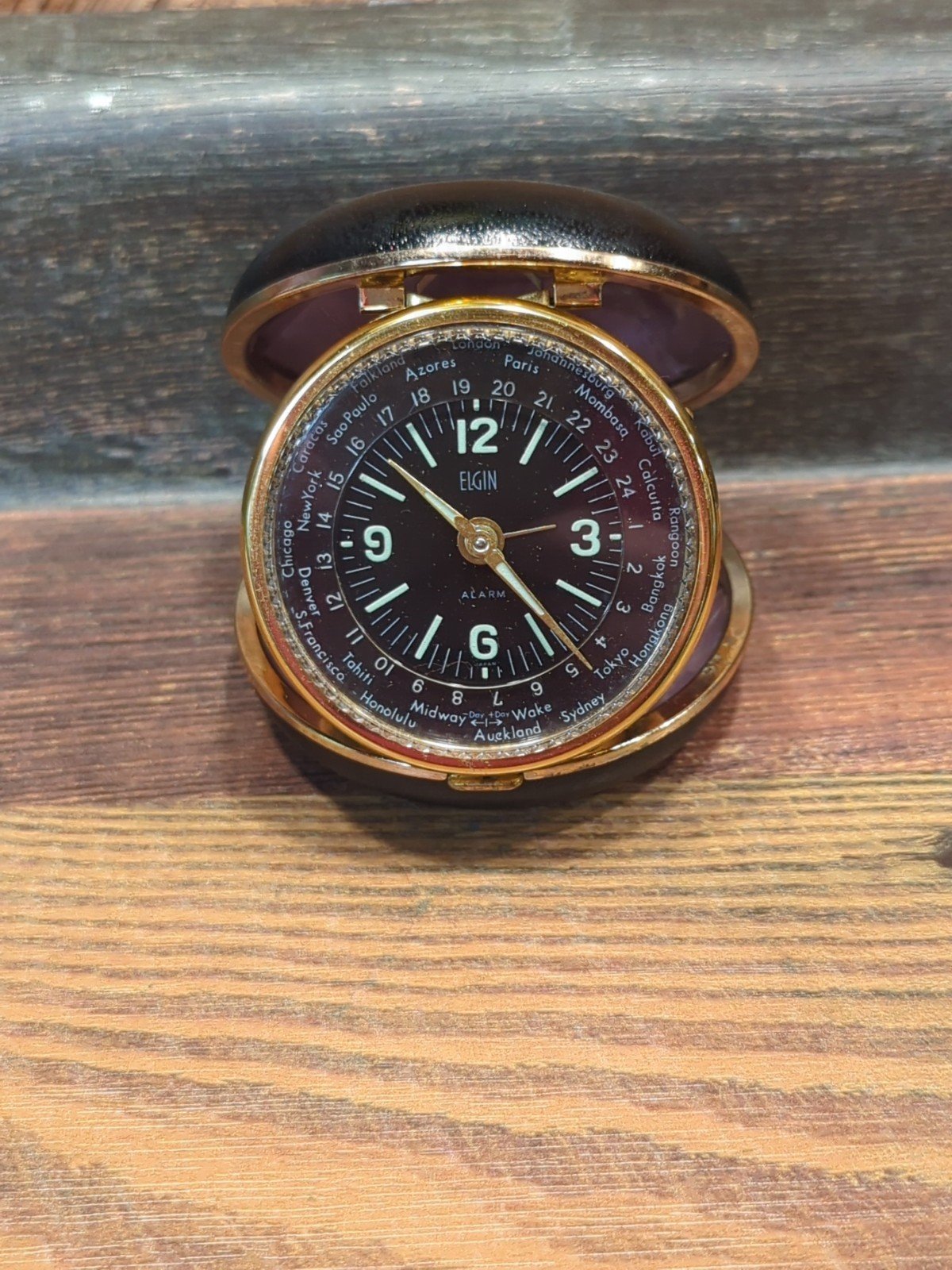 Elgin Travel Alarm Clock Luminous World Time Bradley Time Div Japan Runs