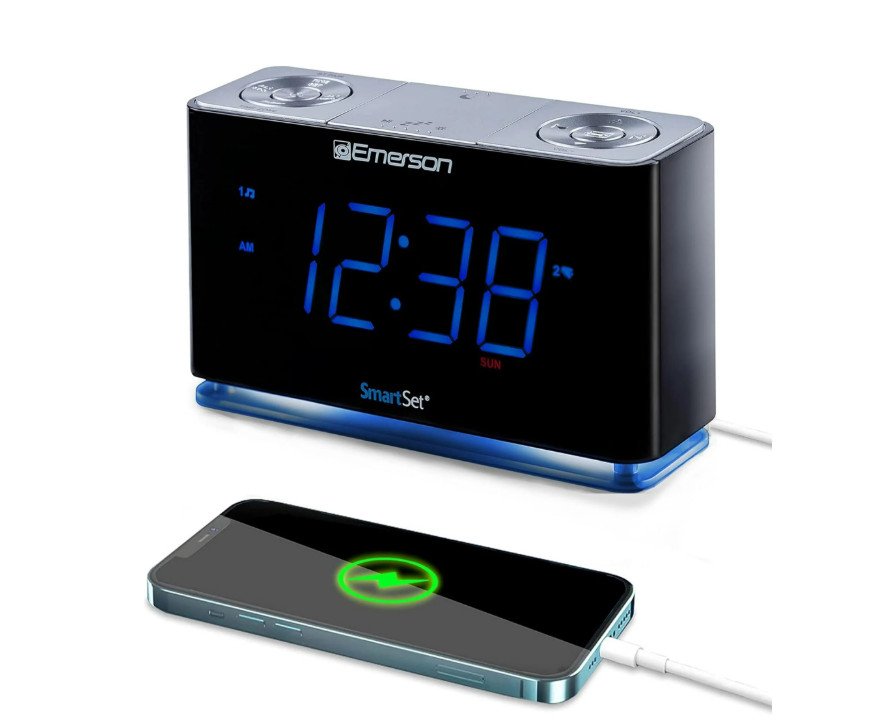 Emerson CKS1507 Smartset Radio Alarm Clock, 1.4" Blue LED Digital Display