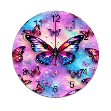 Enchanting Butterfly Round Wall Clock Modern Design Home Living Room Decoration Children's Room Kitchen Table Clock