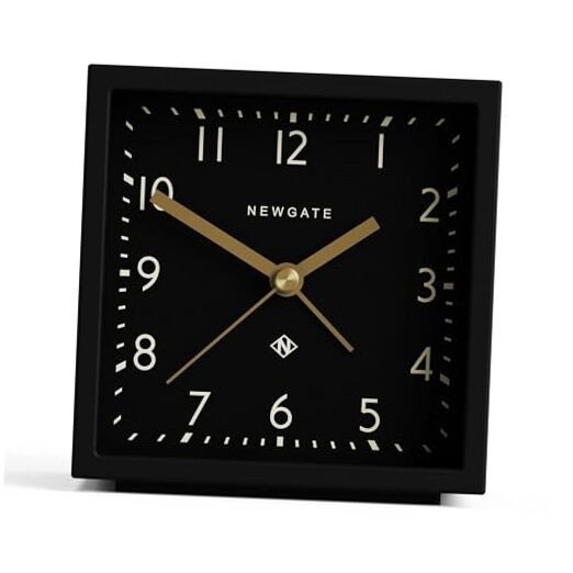 Equinox Alarm Clock | Design-led Cube Shaped Modern Black Case, Black Dial