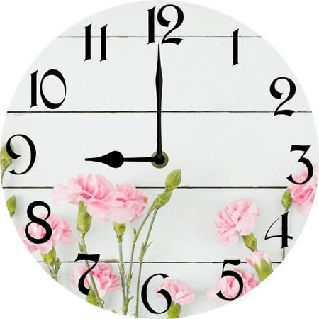 Eveokoki 10 Inch Beach Decorative Wall Clocks Silent Battery Operated,Flowers Farmhouse Wooden Clock for Bathroom Kitchen Bedroom Pool Cottage Living Room