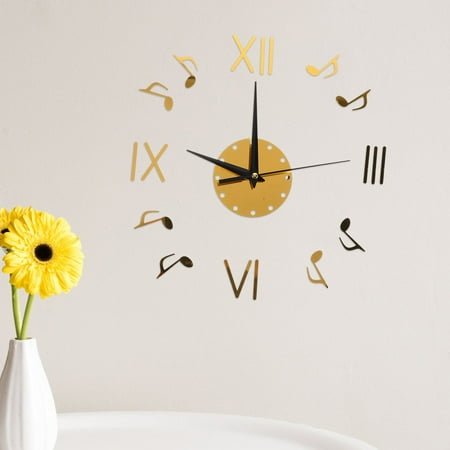 EXHUMKY 1Set Vintage Clock Golden Acrylic Silent Operation 3D Mirror Square Wall Decor for Bedroom