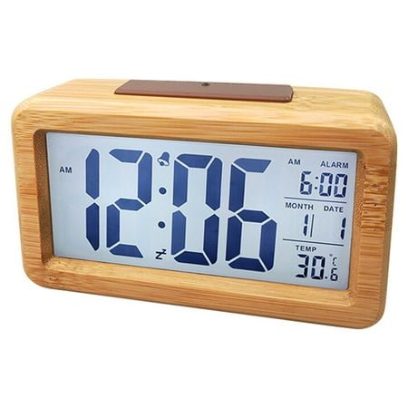 EXHUMKY Simple Assorted Color Wooden Clock Digital LED Bedside Alarm Clocks for Bedrooms