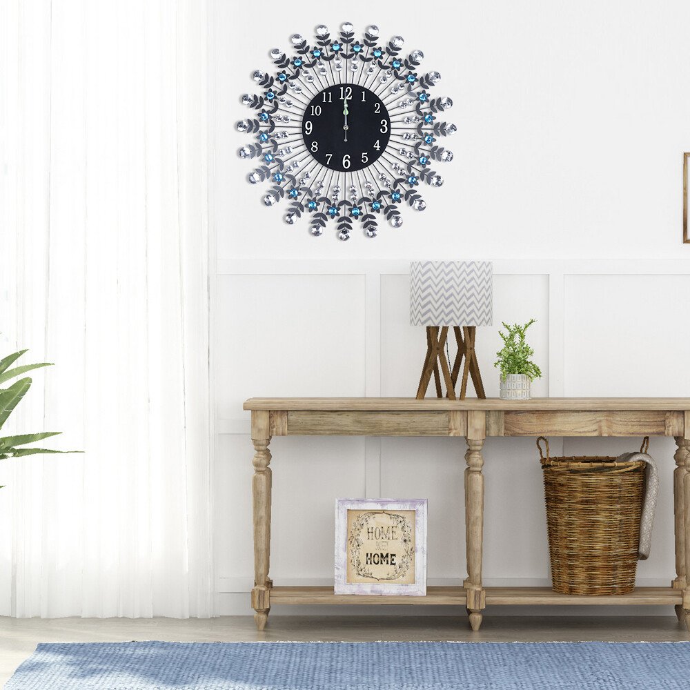 Extra Large Round Crystal Silent Wall Clock Home Decor with Night Light Hands