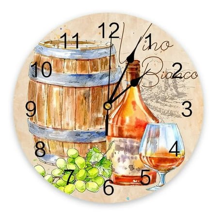 Fall Wine Barrel Retro Round Wall Clock Modern Design Kitchen Hanging Watch Home Decor Silent Wall Watch（10 Inch）