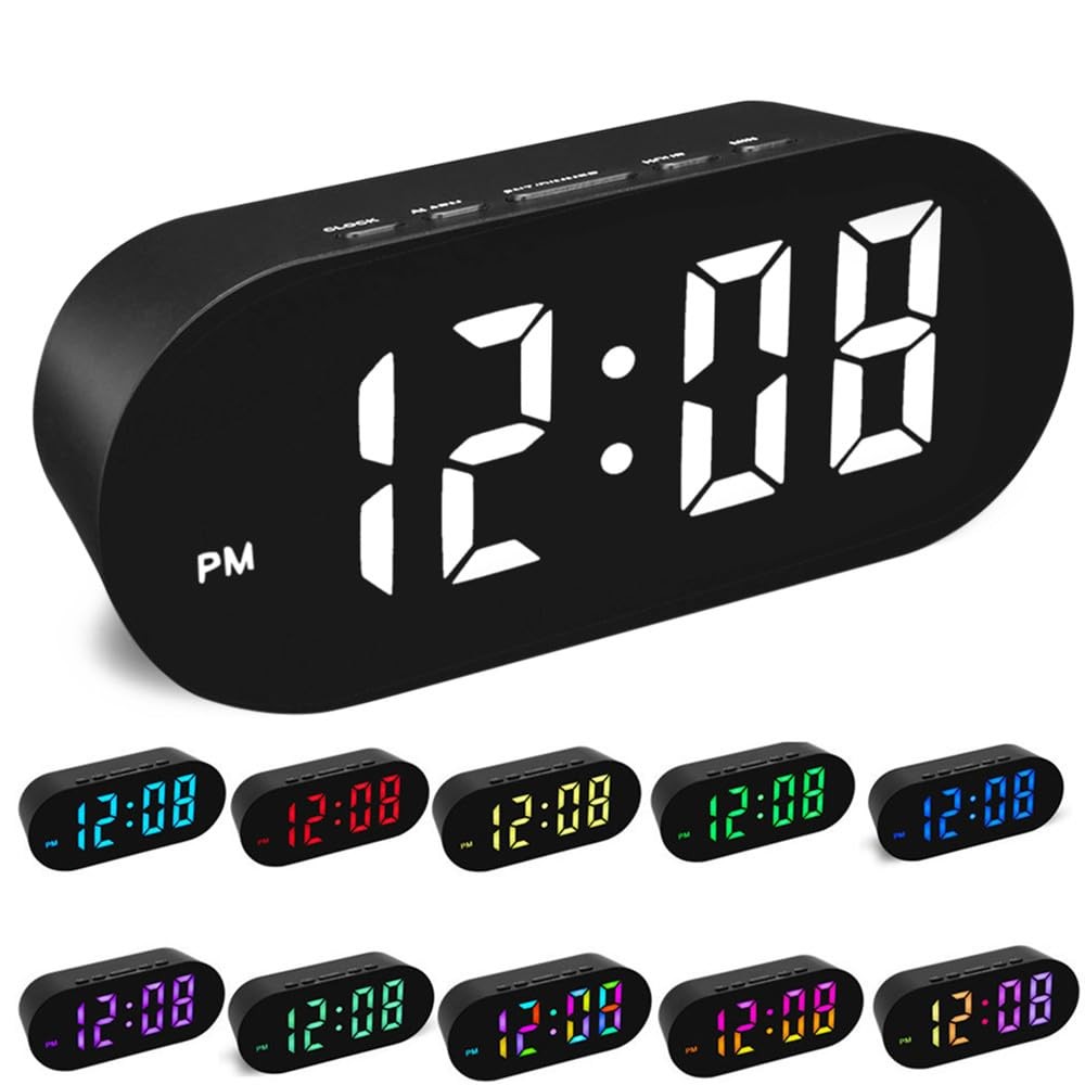 FAMICOZY Small Simple Digital Alarm Clock11 Color Options for DigitsNight Mod...