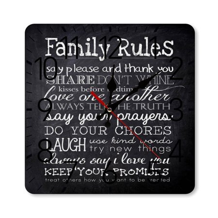 Family Rules Wall Clock Silent Non-Ticking For Home Office Decor, Decorative Clock Art
