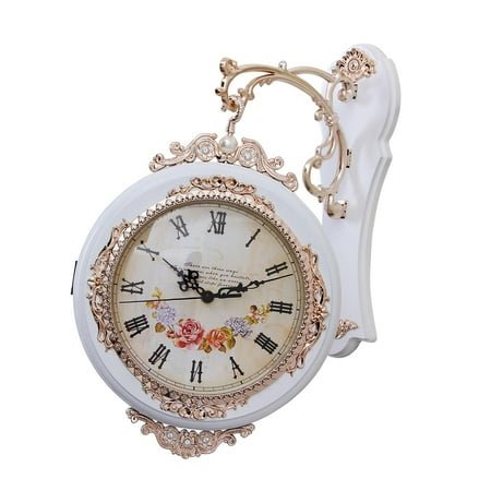 FashionCha Decorative Double Sided Wall Clock Vintage Farmhouse Hanging Clock for Office or White