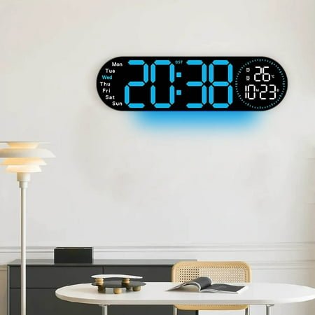 Fasiaou Digital Wall Clock 17, Wall Clocks with 11 RGB Colors, Alarm Clock with Night Lights, Large Digital Clock for Living Room Bedroom Office Classroom Decor, Auto DST, Temperature