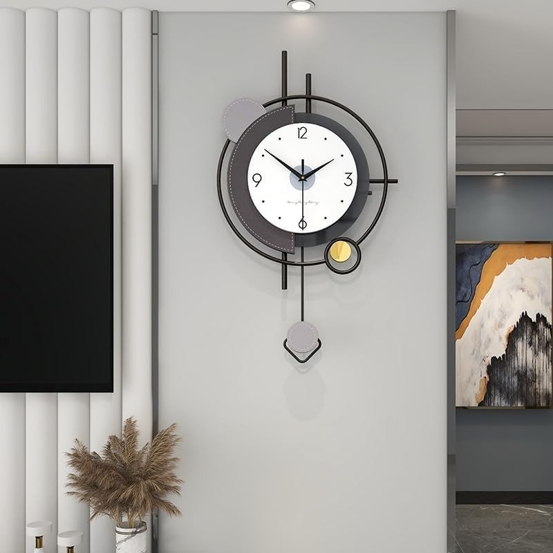 FLEBLE Modern Wall Clocks for Living Room Decor Large Pendulum Wall Clock Bat...