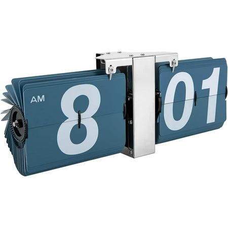Flip Clock, Fliping Out Desktop Digital Clock Battery Operated Retro Wall Clock Vintage High Accuracy Mechanical Clock for Home Office Decor, 14 x 3.3 x 5.3 Inch (Blue)