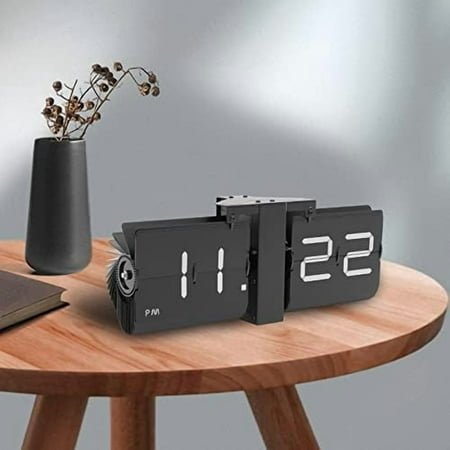 Flipping Out Wall and Tabletop Flip Clock, Battery Operated Digital Display, Flipping Mechanism Clock for Living Rooms, Bedrooms, 14 * 3.3 * 5.3in (Black)