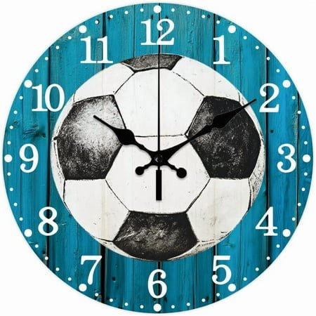 Football Pattern Wall Clock 12 Inch Non-Ticking Clocks Round Wall Hanging Clock Battery Operated