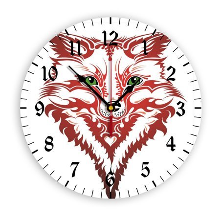 Fox Sharp Wall Clock, Battery Operated, PVC Round Silent Non-Ticking Clock with Clear Numbers for Living Room, Kitchen, Bedroom, Office, School Decor 12inch-30cm