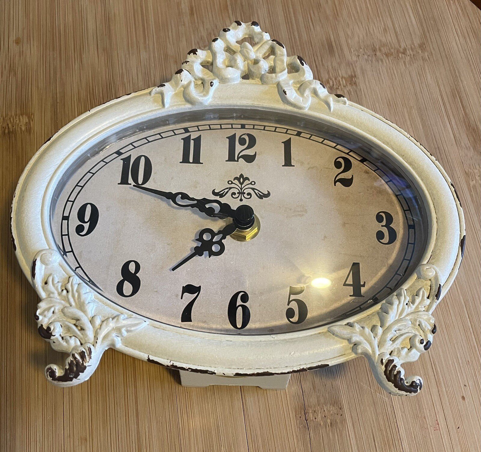French Country Shabby Chic White Pewter Table Clock Decor