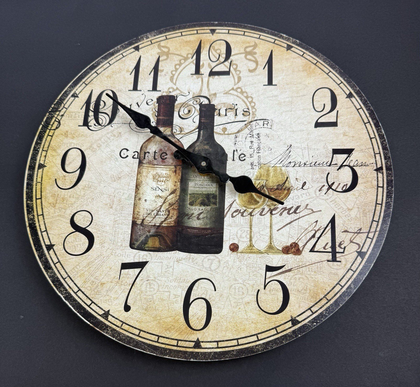 French Wine Bottles Vintage Wood Wall Clock