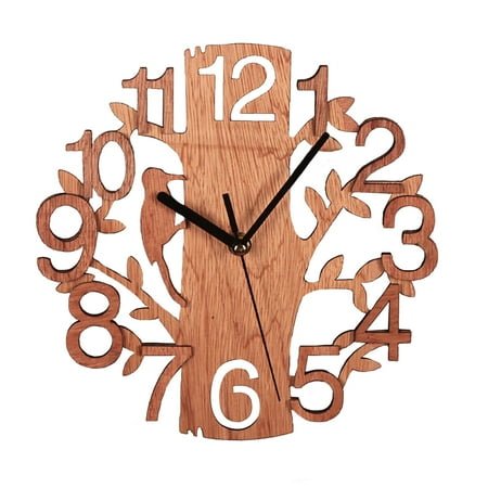 GadgetVLot Wooden Wall Clock Gardening Trees Bird Clock Wag On The Wall Wall Watch Mute Wooden Creative Home Ornament