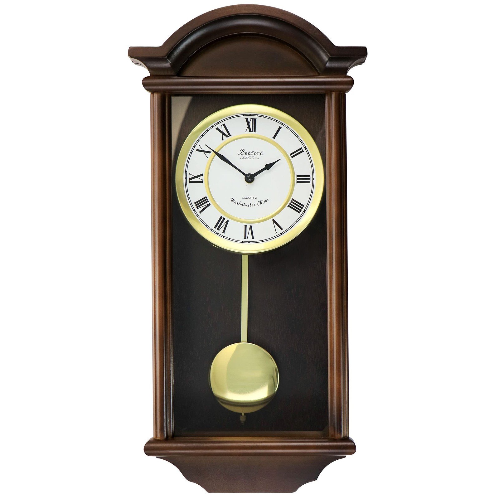 George 22 Inch Chestnut Wood Chiming Pendulum Wall Clock