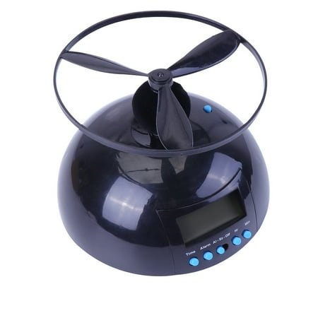Gift Digital Lazy Alarm Clock LED Display Bedroom Loud Helicopter Snooze Annoying Screw-Propeller ABS Flying Backlight without Battery (Black)