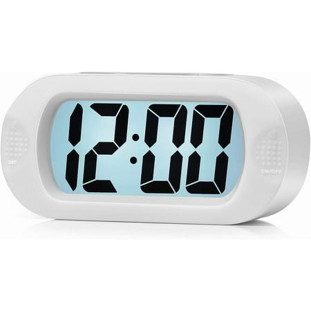 Gleam Adorn Kids Alarm Clock Large Digital LCD Travel Alarm Clocks with Snooze and Night Light - Ascending Sound and Handheld Size - Best Gift for Kids (White)