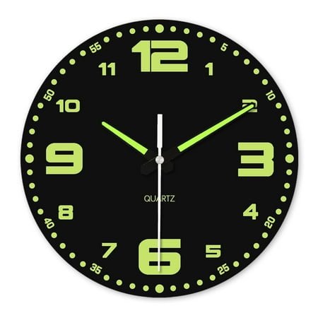 Glow in The Dark Clock 12 Inch Modern Silent Non Ticking Luminous Wall Clocks Battery Operated Black Wooden Wall Clock for Living Room Kitchen Bedroom