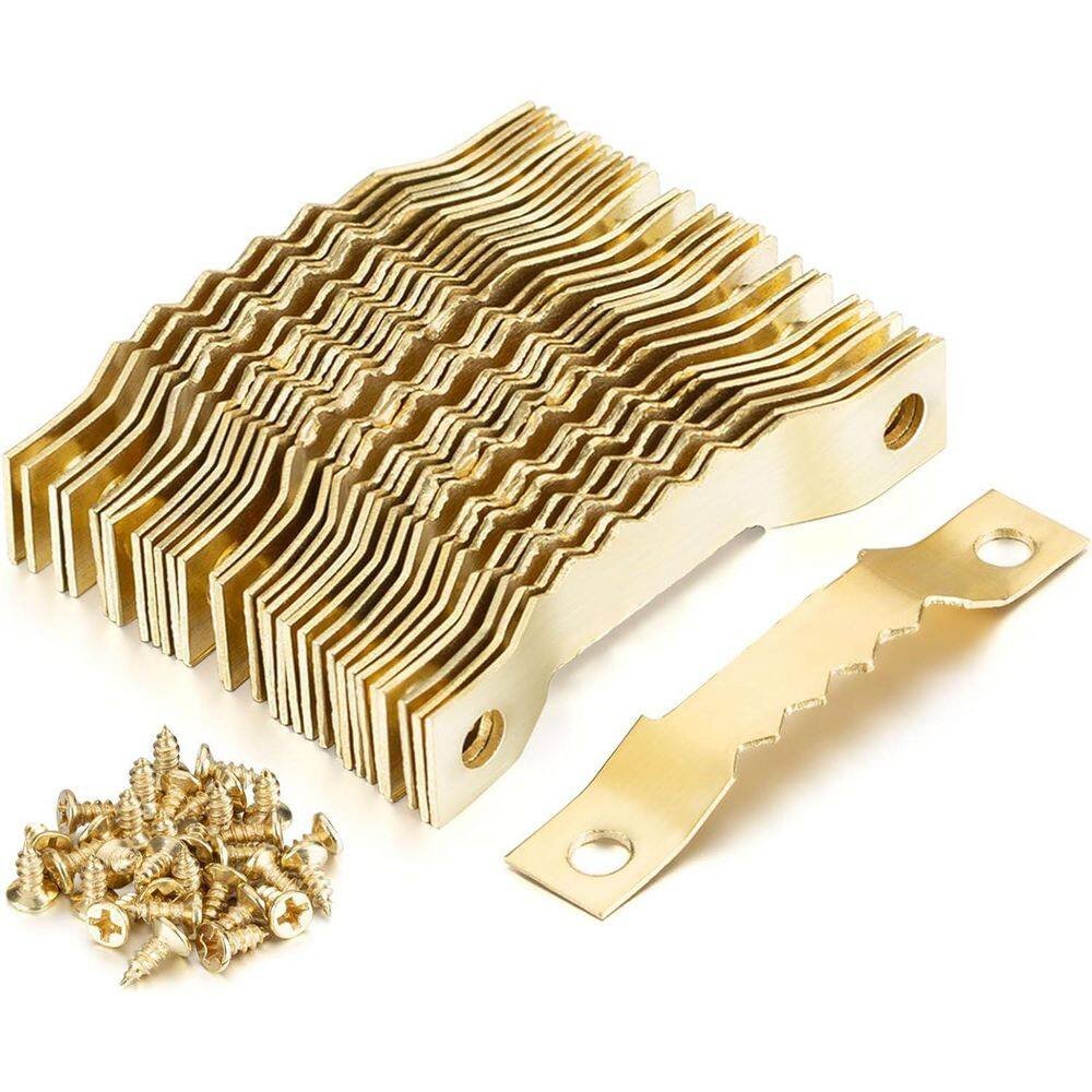 Gold Sawtooth Picture Hangers Hooks with Screws 30-Sets Small Durable for Frame...
