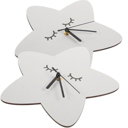 GOOHOCHY 2Pcs Wall Hanging Clock Silent Non-ticking Accurate Time Nordic Style Star-shaped Pentagram Living Room