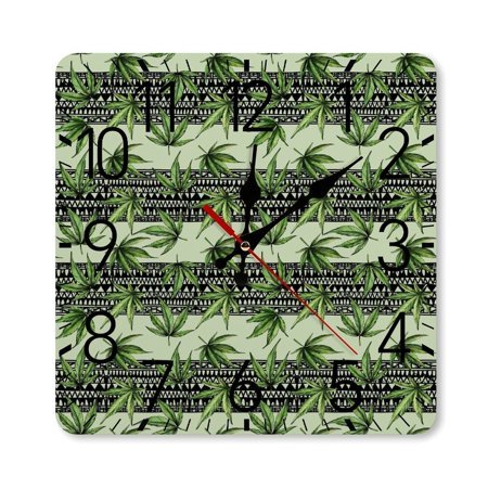 Green Maple Leaves Seamless Pattern Wall Clock Silent Non-Ticking For Home Office Decor, Decorative Clock Art