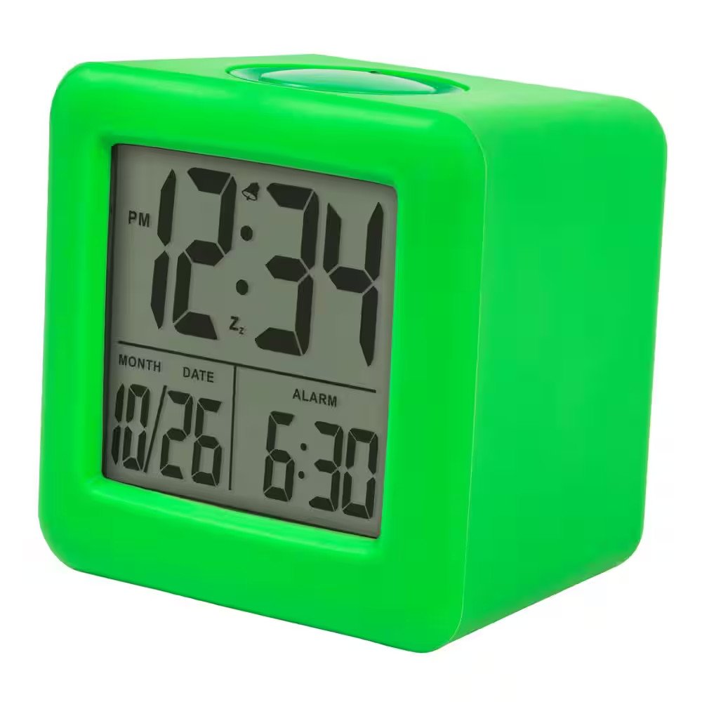 Green Soft Cube LCD Alarm Clock with Smart Light Touch Control Bedside Clock NEW
